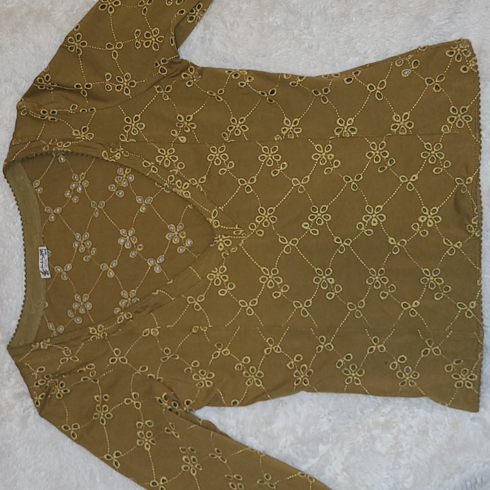 Free People Intimately Full Bloom Long Sleeve Eyelet Top Medium in Dried Tobacco - Picture 9 of 10